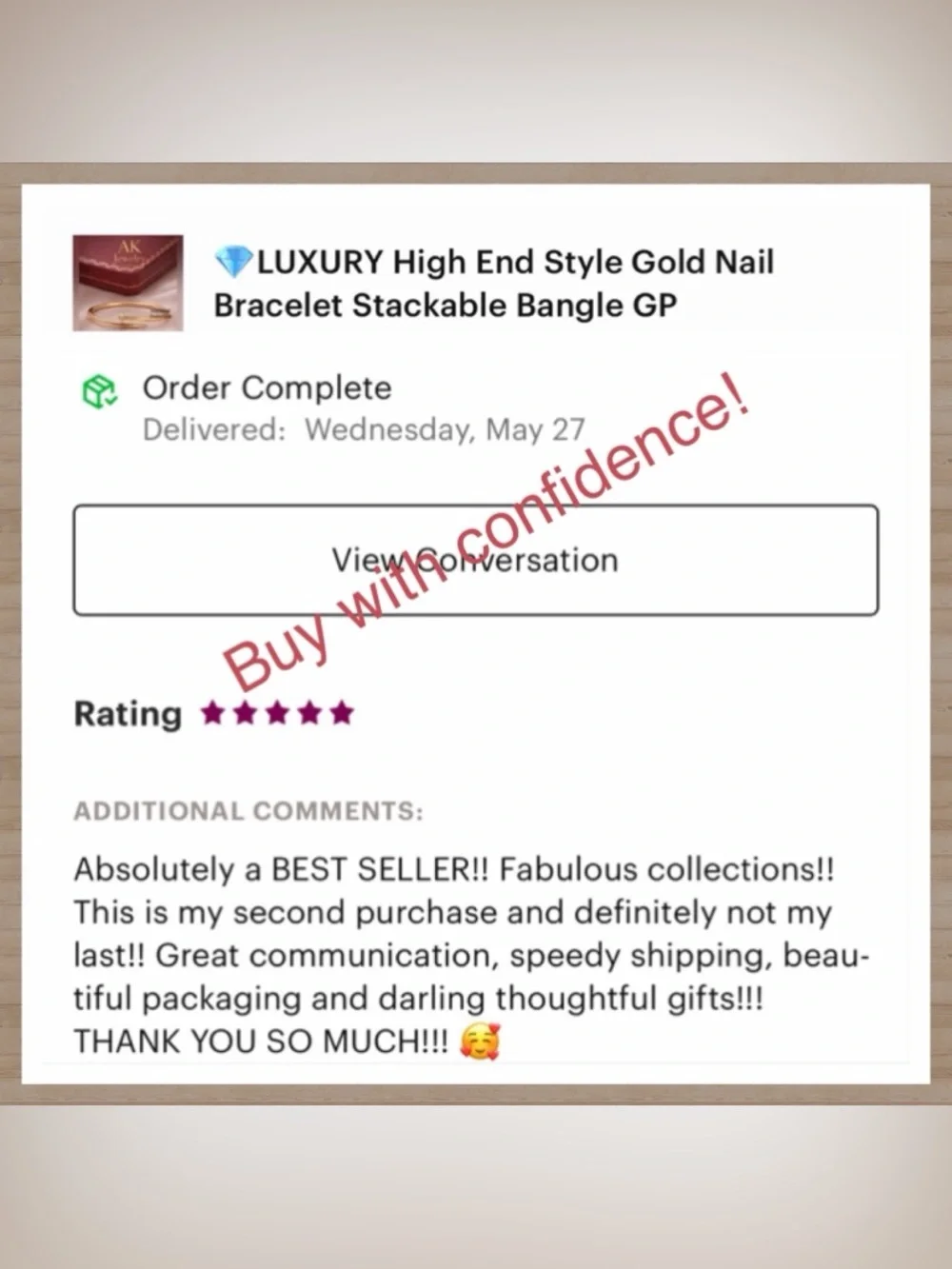 💎LUXURY High End Style Beaded Rose Gold Nail Bracelet Stackable Bangle GP